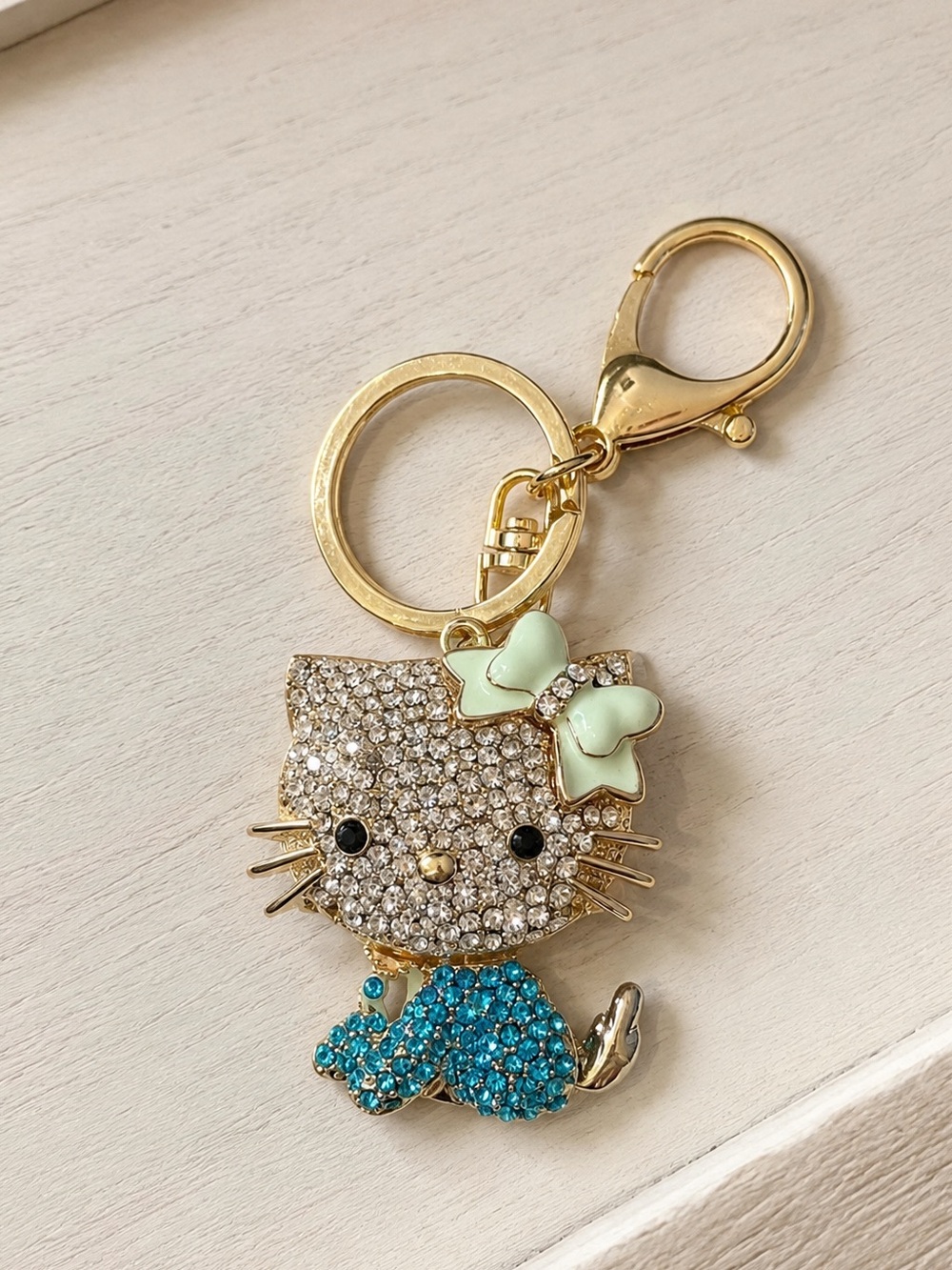 Charmmy Kitty Swarovski Crystal Gold Keychain Bag Charm NWT